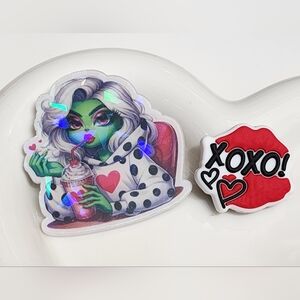 Acrylic Flatback Beads Iced Coffee XOXO Holographic Crafts Badge Magnet Keychain